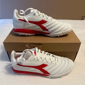 Diadora Brasil Elite 2 R TFR Turf Shoes White Red Size 8 Men Soccer